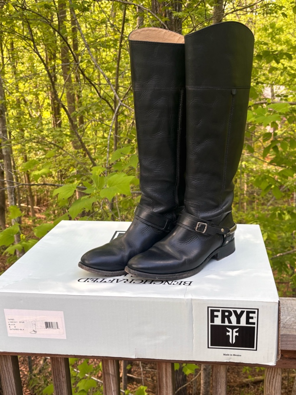 Frye Lindsay Spur Black Leather Riding Boots